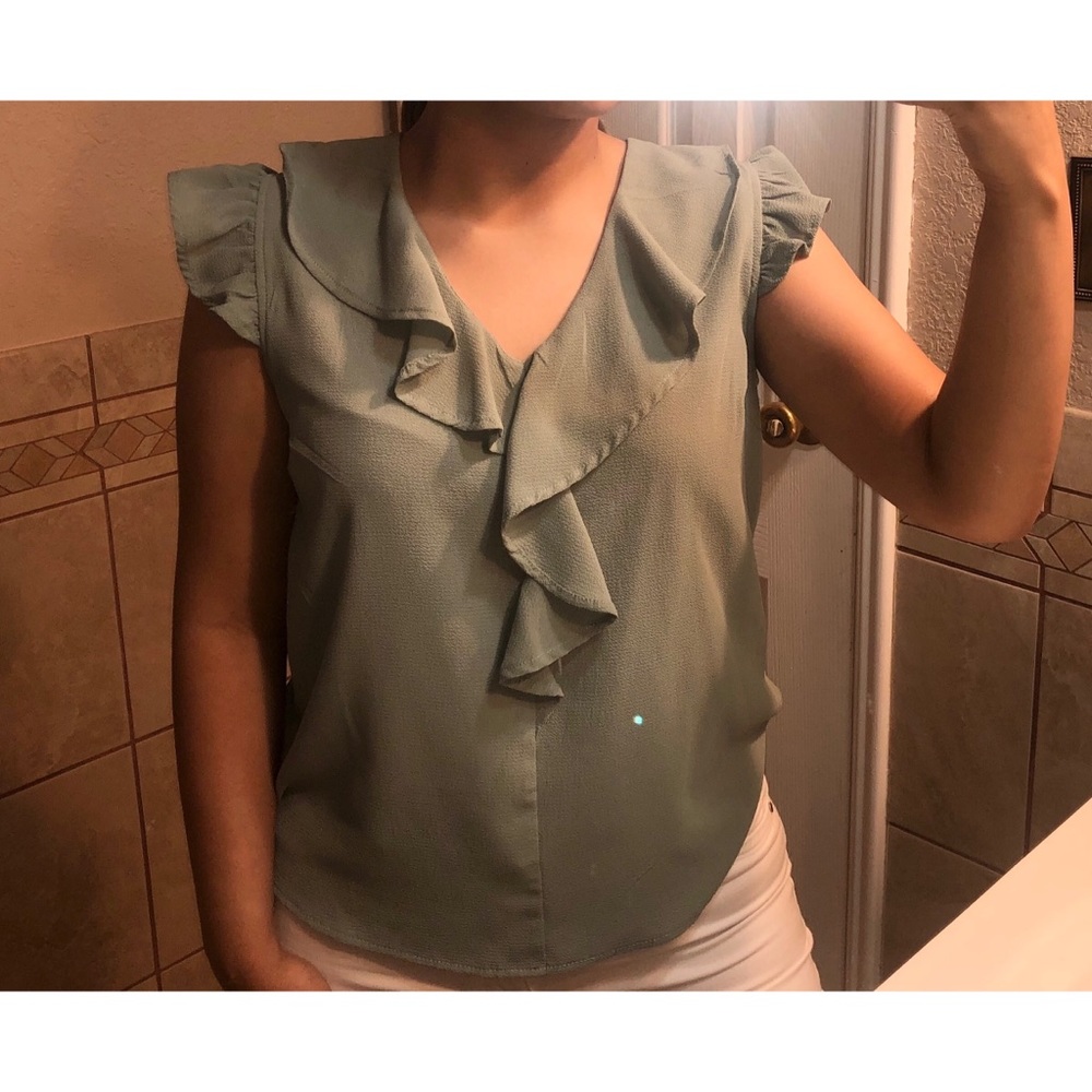 Green Ruffle Blouse